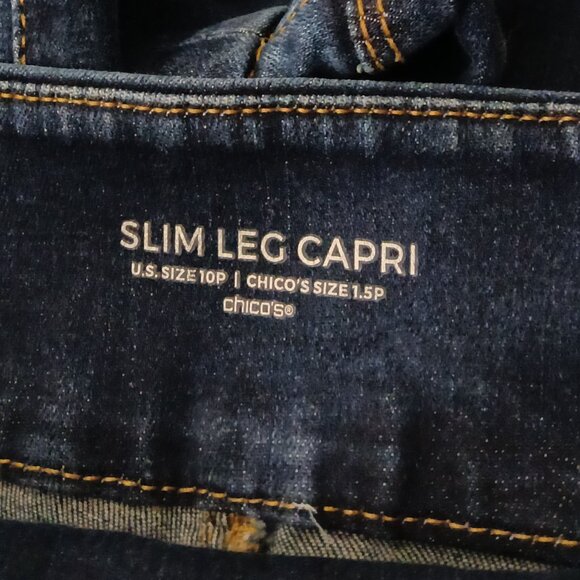 Chicos Jeans Size 1.5P 10 Petite Slim Leg Capri Dark Blue Denim Stretch - Picture 6 of 7